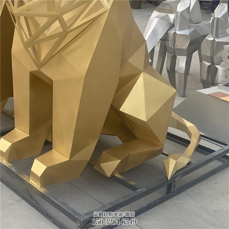 幾何獅子雕塑制造，金屬構(gòu)件，不銹鋼獅子雕塑提供