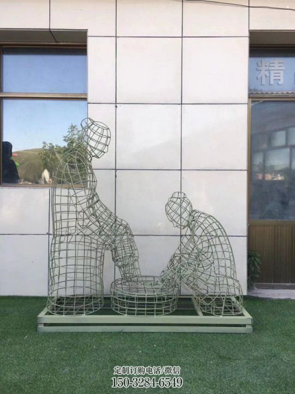 鏤空孝道雕塑通用，街景小品，鐵藝洗腳雕塑制造