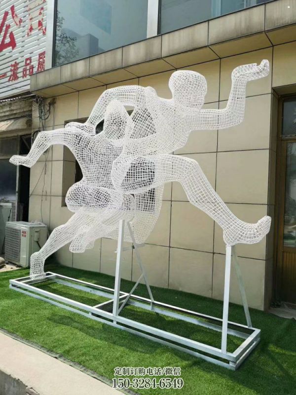 鏤空跨欄雕塑，編織體育人物雕塑